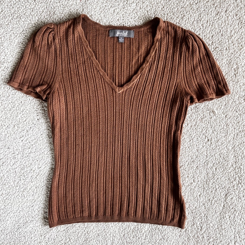Marled Textured Brown neutral minimalist Knit Top M